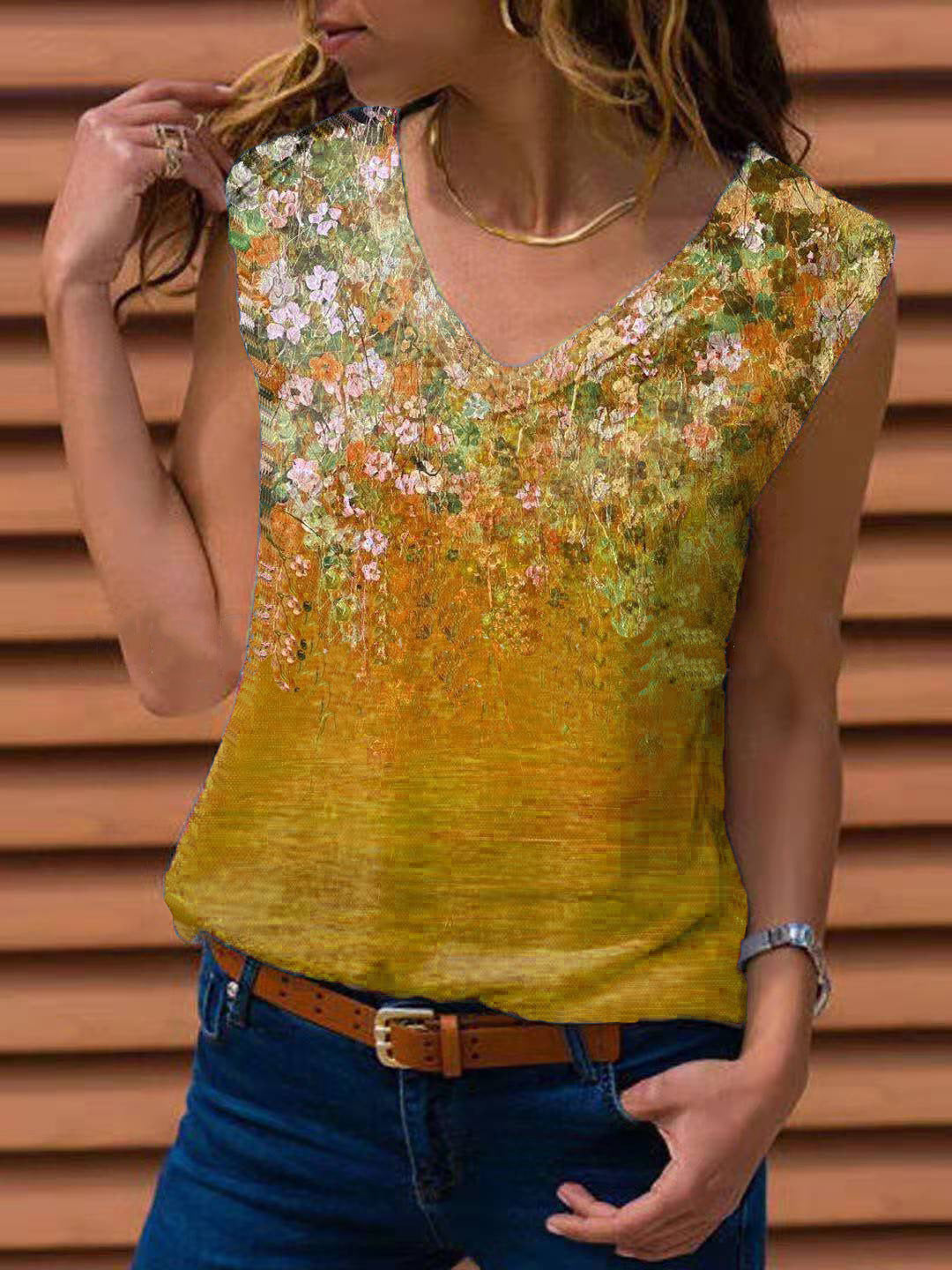 New Women's Summer Floral Sleeveless T-shirt Tops