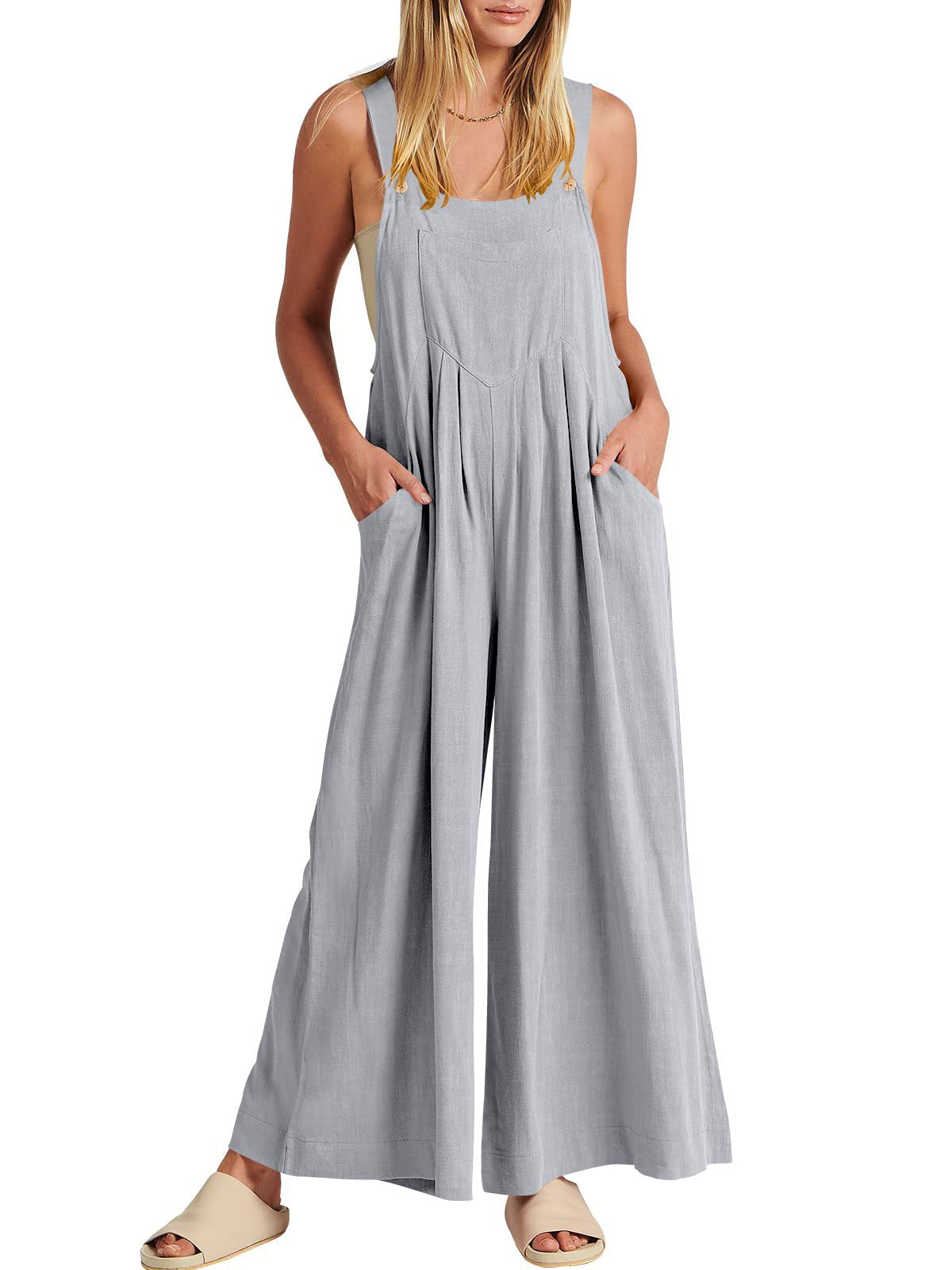 Women's Solid Color Loose Casual Cotton And Jumpsuits