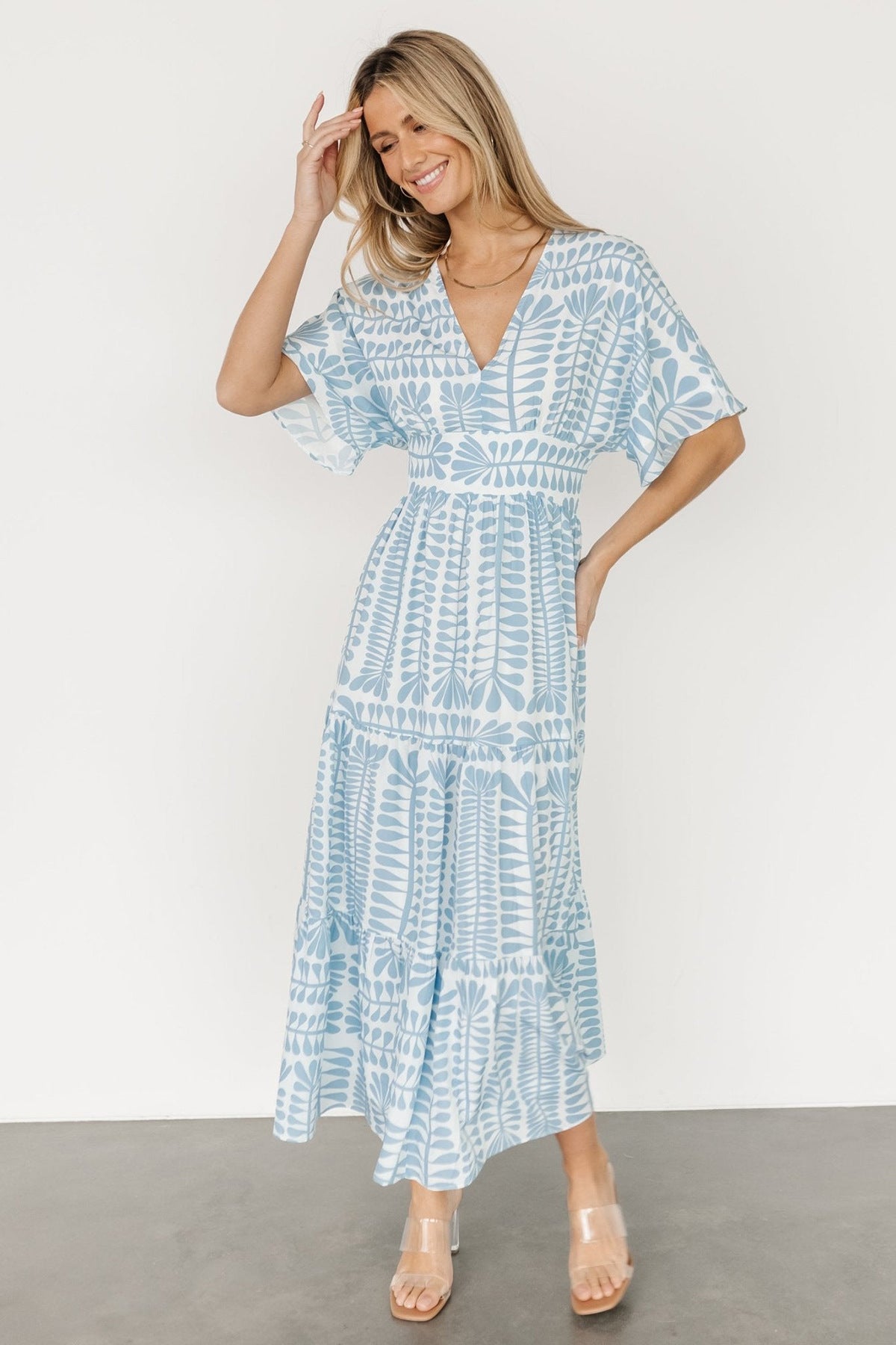 Langes, gestreiftes Retro-Kleid für Damen im Bohemian-Stil mit hoher Taille und bedruckten Ärmeln