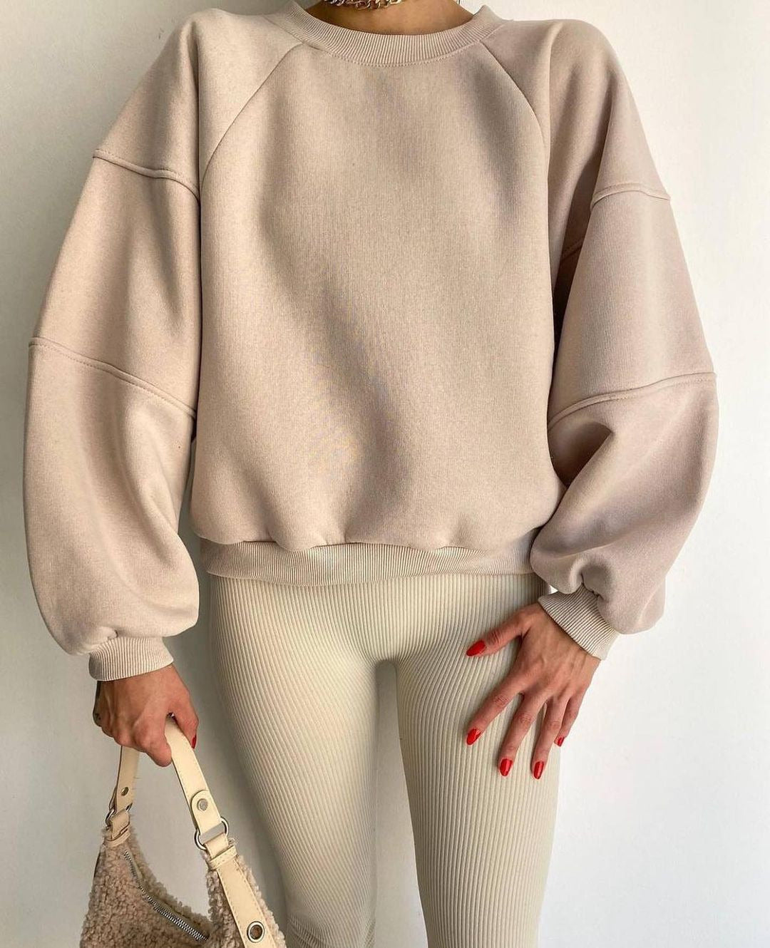 Round Neck Stitching Long Sleeve Solid Sweaters