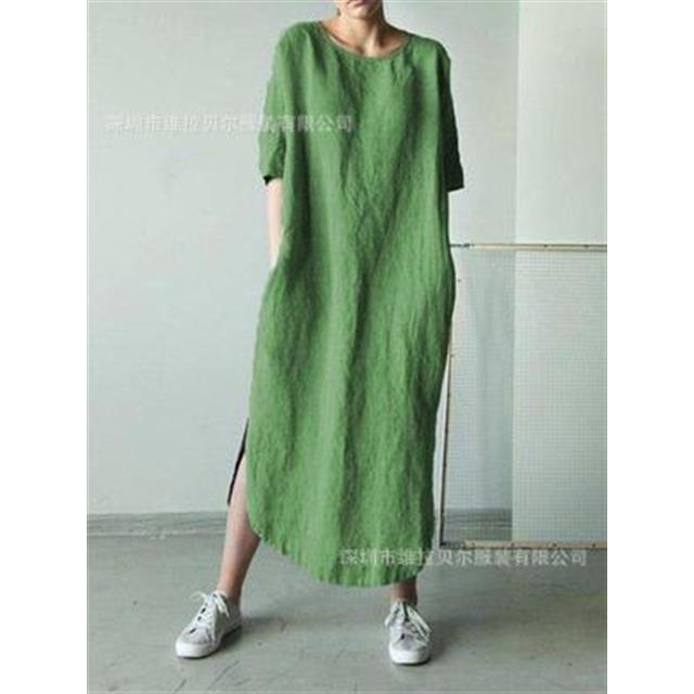 Women's Round Neck Half Sleeve Solid Color Dresses