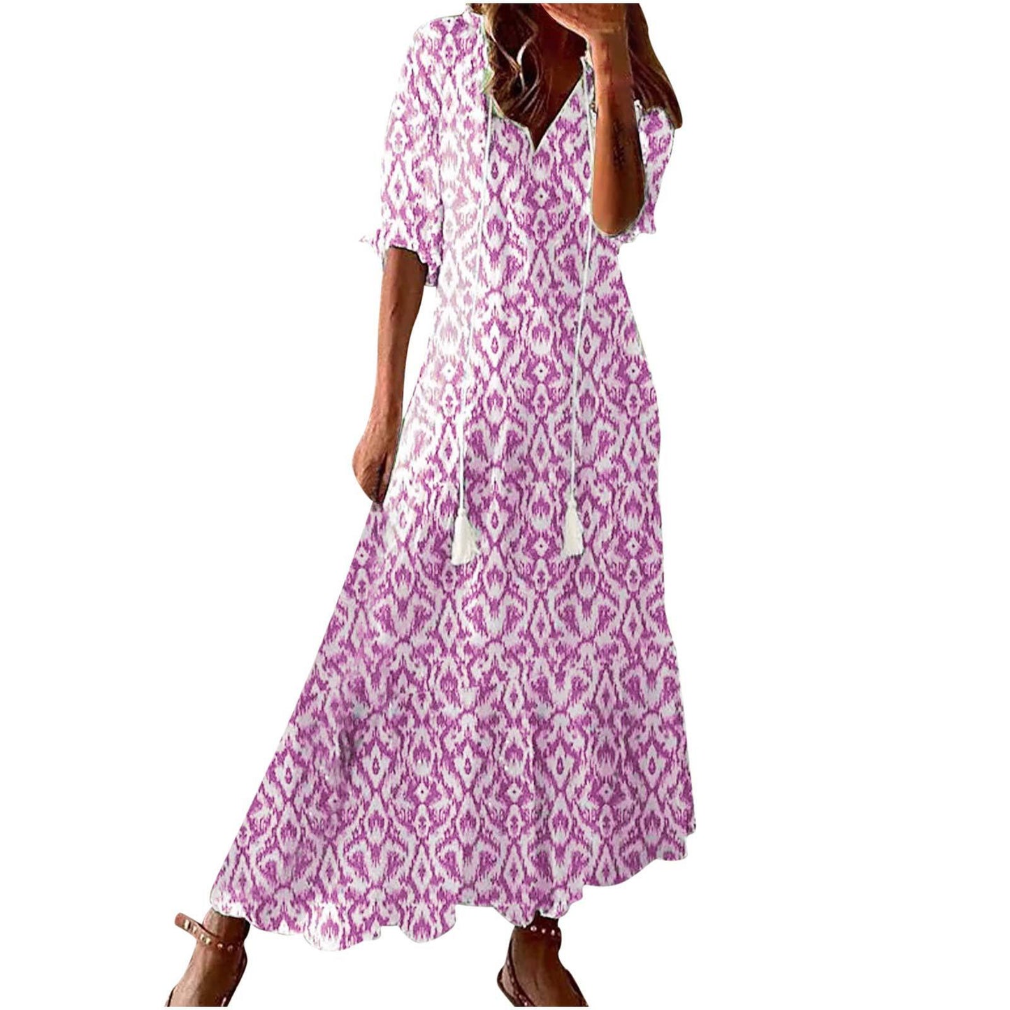 Damenkleid im Bohemian-Stil mit Print und mittlerer Taille