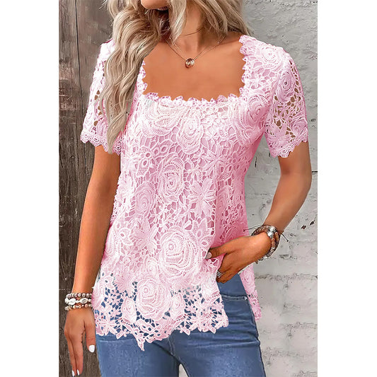 Slouchy Summer Vacation Elegant Lace T-shirt Tops