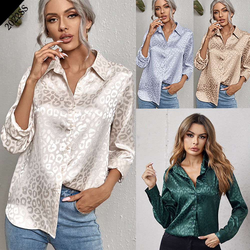 Women's Button Leopard Temperament Commute Long Sleeve Blouses