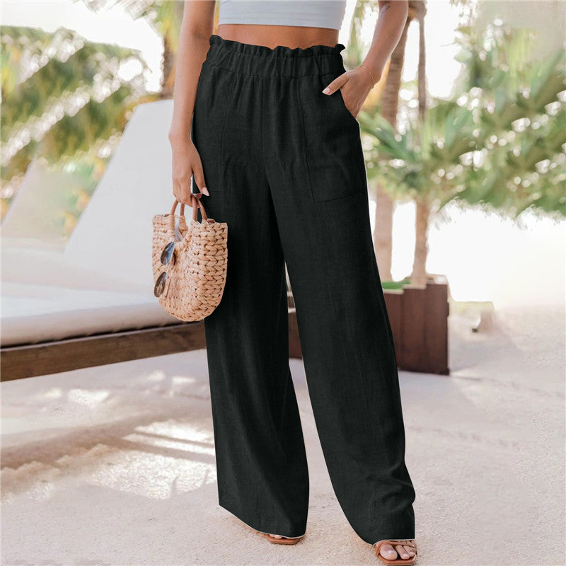 Women's Summer Casual Fashion Ruffles Patch Pocket Pants