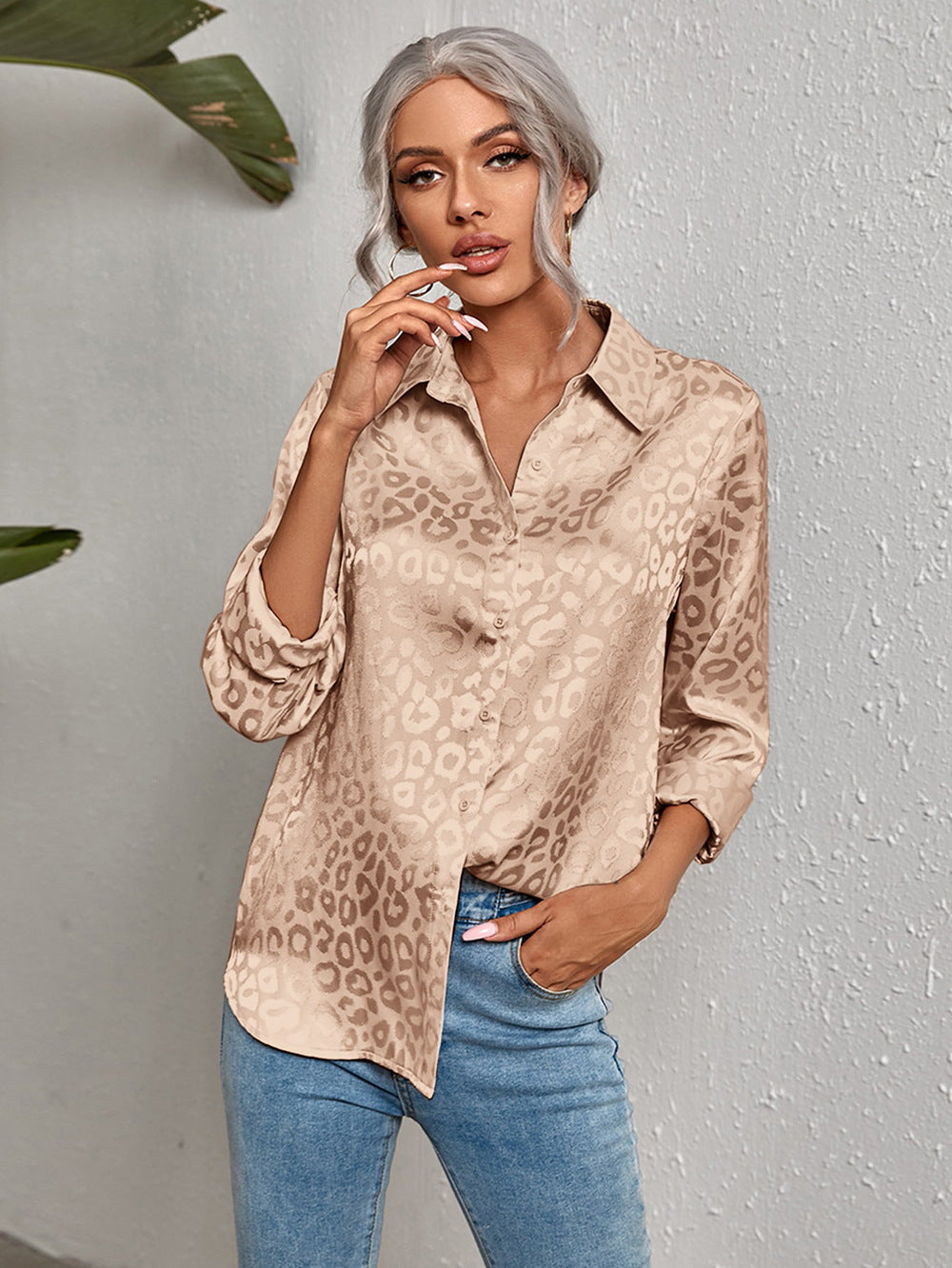 Women's Button Leopard Temperament Commute Long Sleeve Blouses