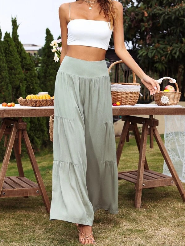 Women's Waist Wide Leg Cotton Linen Stitching Pants