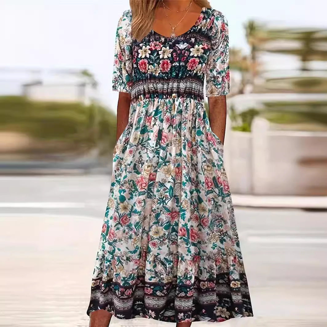 Women's Pretty Slouchy Sleeve Printed Dress Dresses