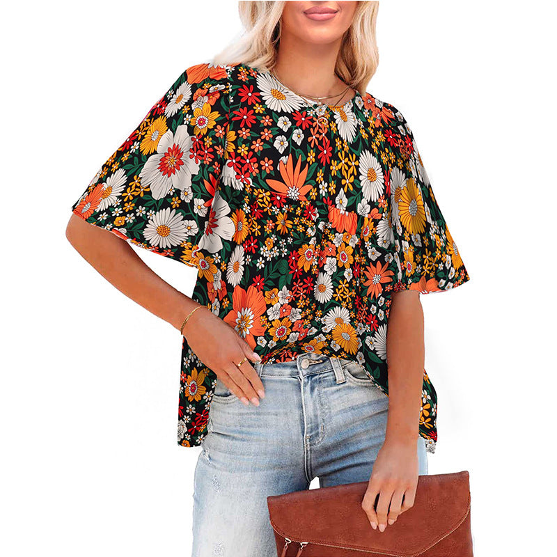 Women's Summer Floral Bohemian Little-girl Style Blouses