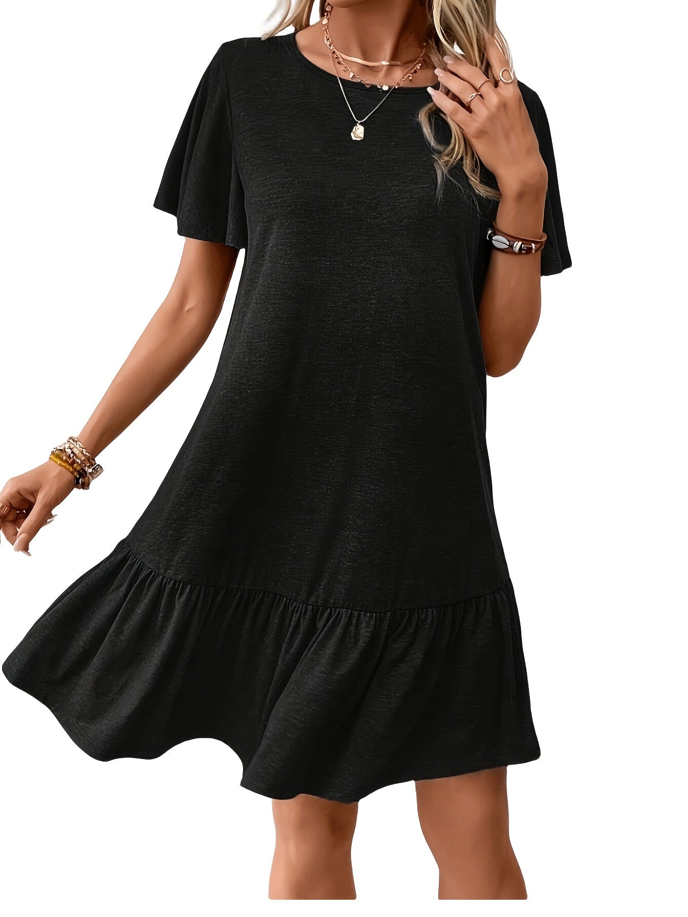 Women's Fashion Round Neck Pullover Solid Color Dresses