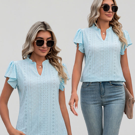 Women's Collar Ruffled Flying Sleeves Loose T-shirt Blouses