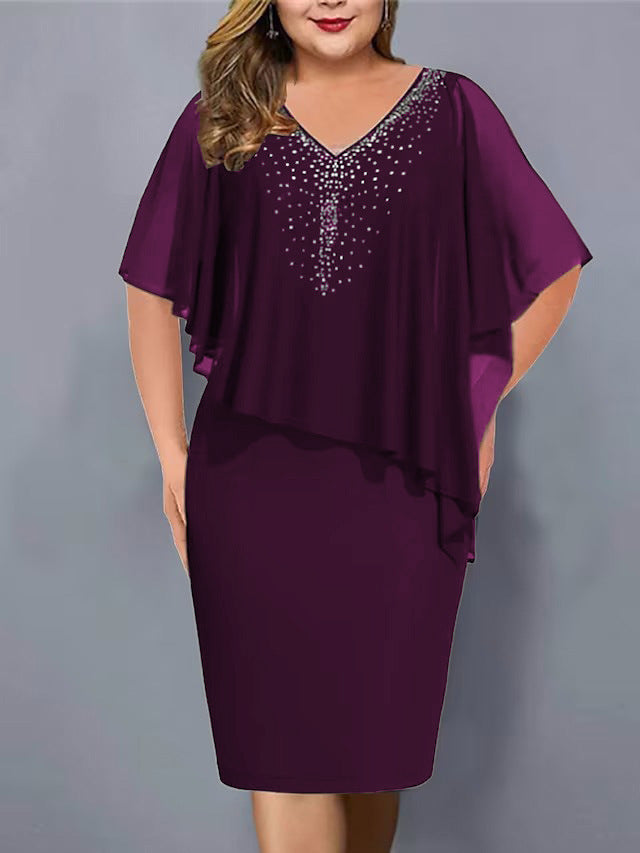 Women's Summer One-step Dress Chiffon Shawl Rhinestone Dresses