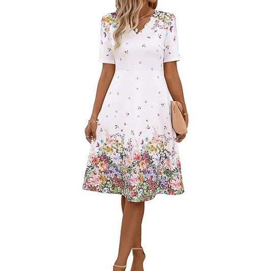 Casual Fashion Wave Floral Print Sleeve Dresses