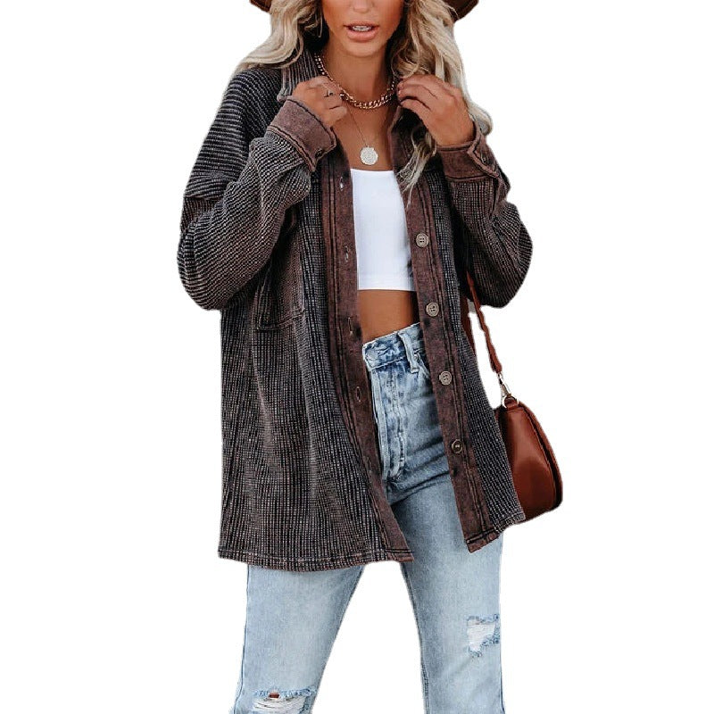 Bequeme Damen Street Hipster Revers Langarm Strickmode