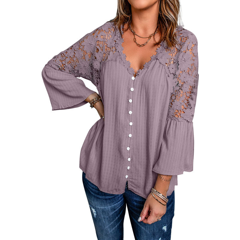 Women's Chiffon Shirt Solid Color Single-breasted Casual Tops