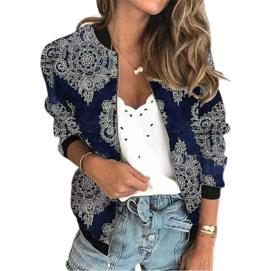 Women's Autumn Retro Casual Digital Printing Zipper Blazers