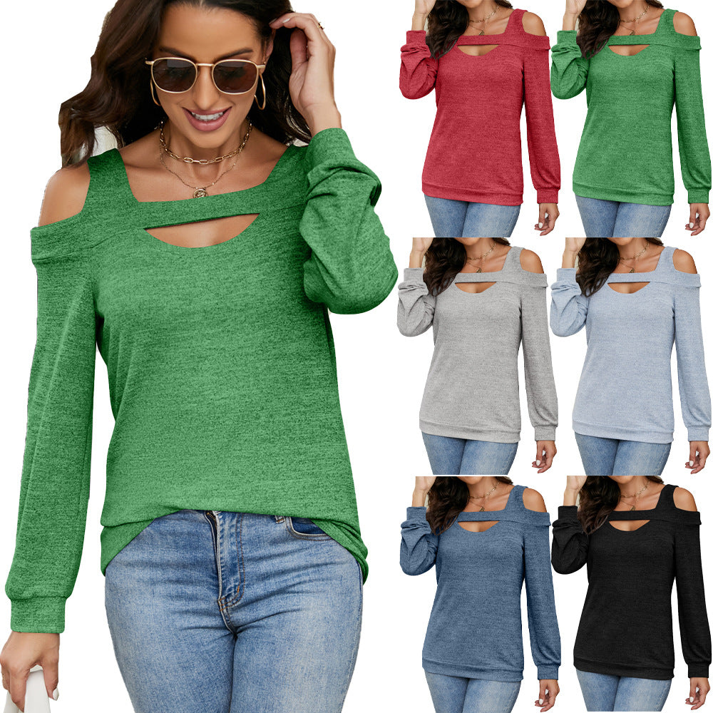 Women's Hollow-out Round Neck Solid Color Long Blouses