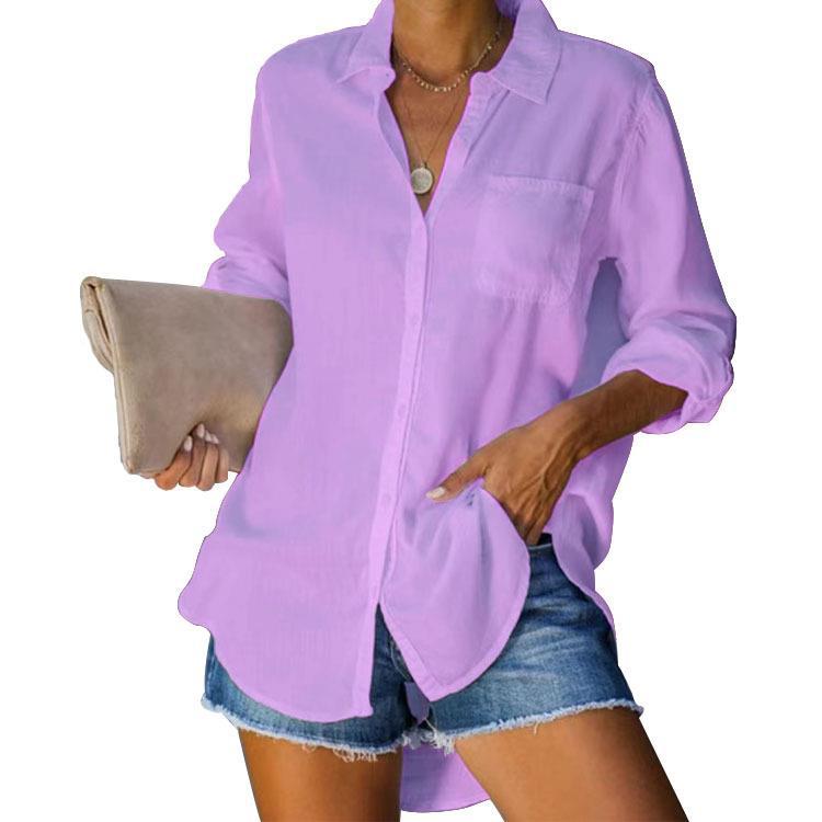 Women's Solid Color Large Casual Loose Breasted Blouses