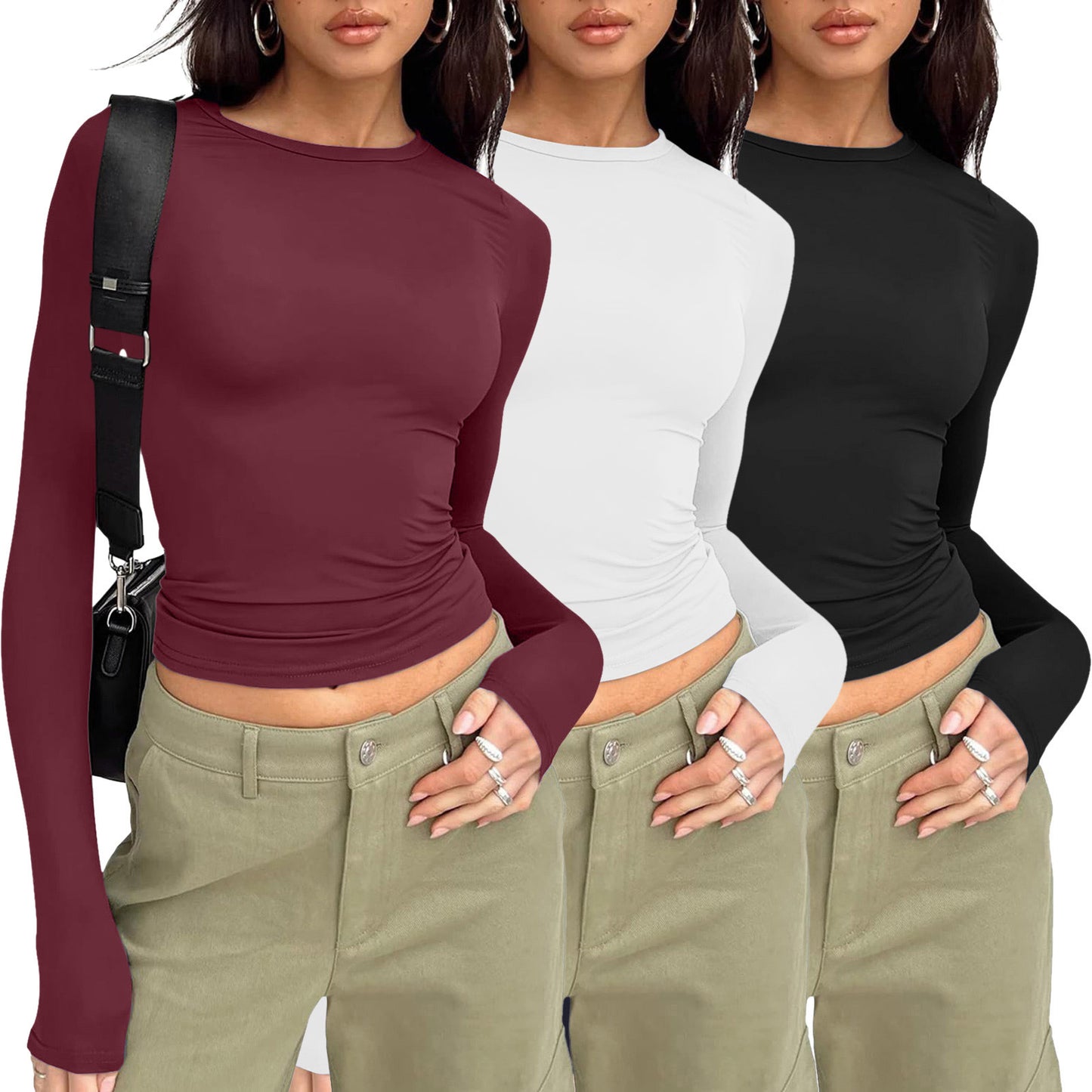 Women's Color Slim Pullover T-shirt Female Street Blouses