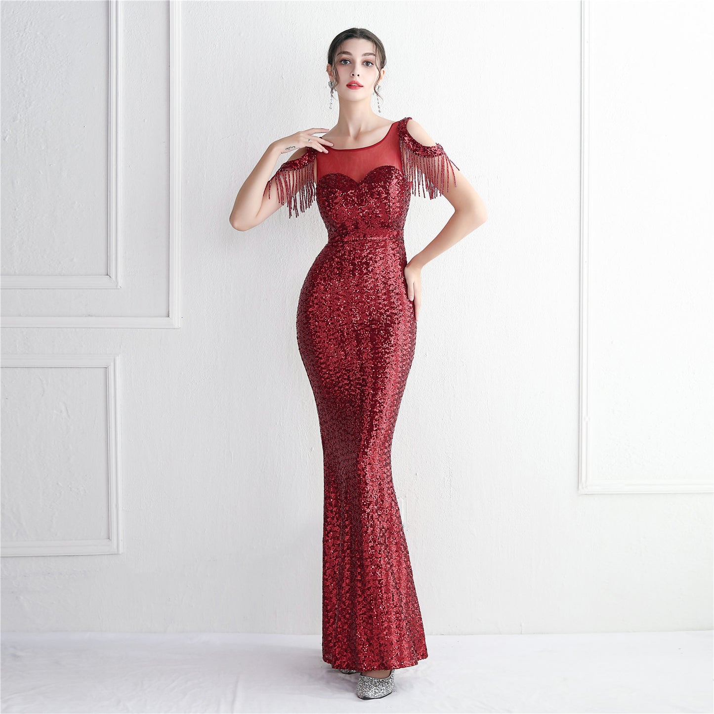 Sequin Tube Banquet Temperament Long Sleeve Dresses