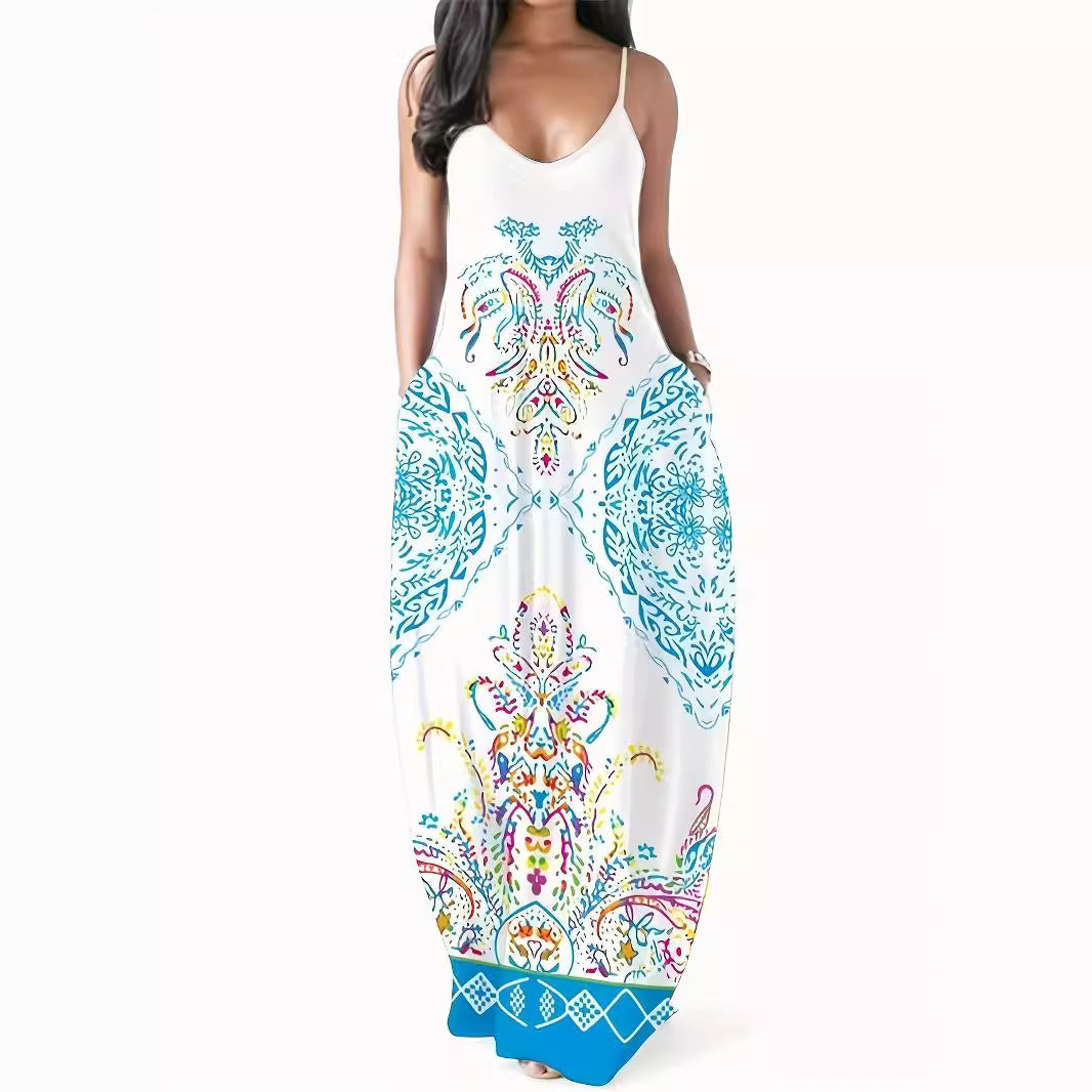 Women's Summer Digital Printing Fashion Sexy Slip Plus Size