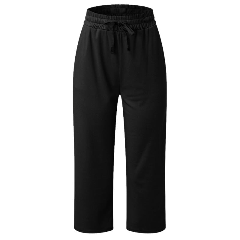 Pantalon large trois-quarts de sport décontracté à la taille pour femmes