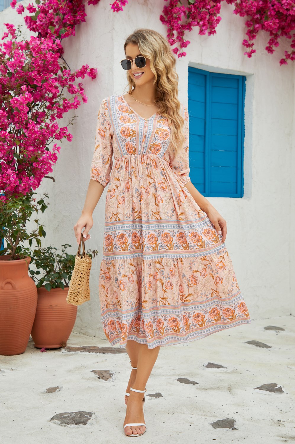 Women's Floral Dress High Waist Bohemian Long Dresses