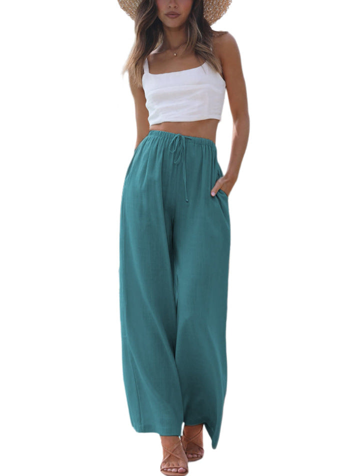 Women's Cotton And Linen Drawstring Casual Trousers Pants