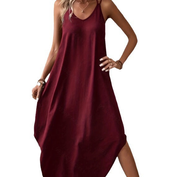 Robe longue ample de couleur unie pour femmes, robes à bretelles