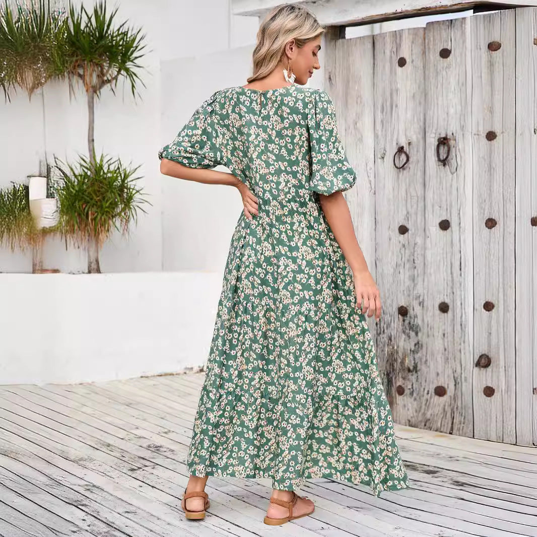 Women's Robe Loose Round Neck Casual Floral Dresses