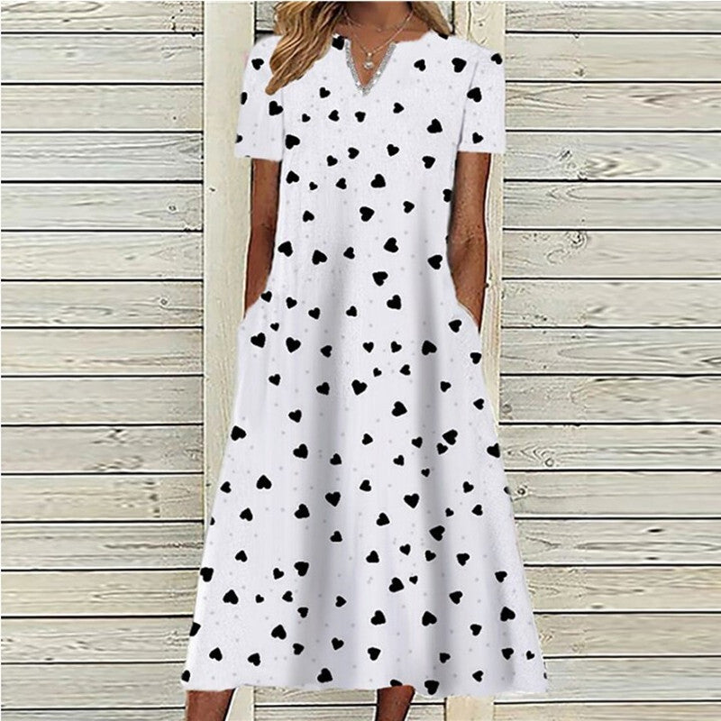 Women's A- Line Mid-length Dress Sleeve Printed Dresses