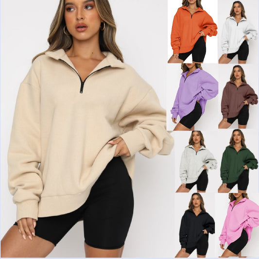 Pull décontracté à demi-fermeture éclair pour femmes, pulls à manches longues