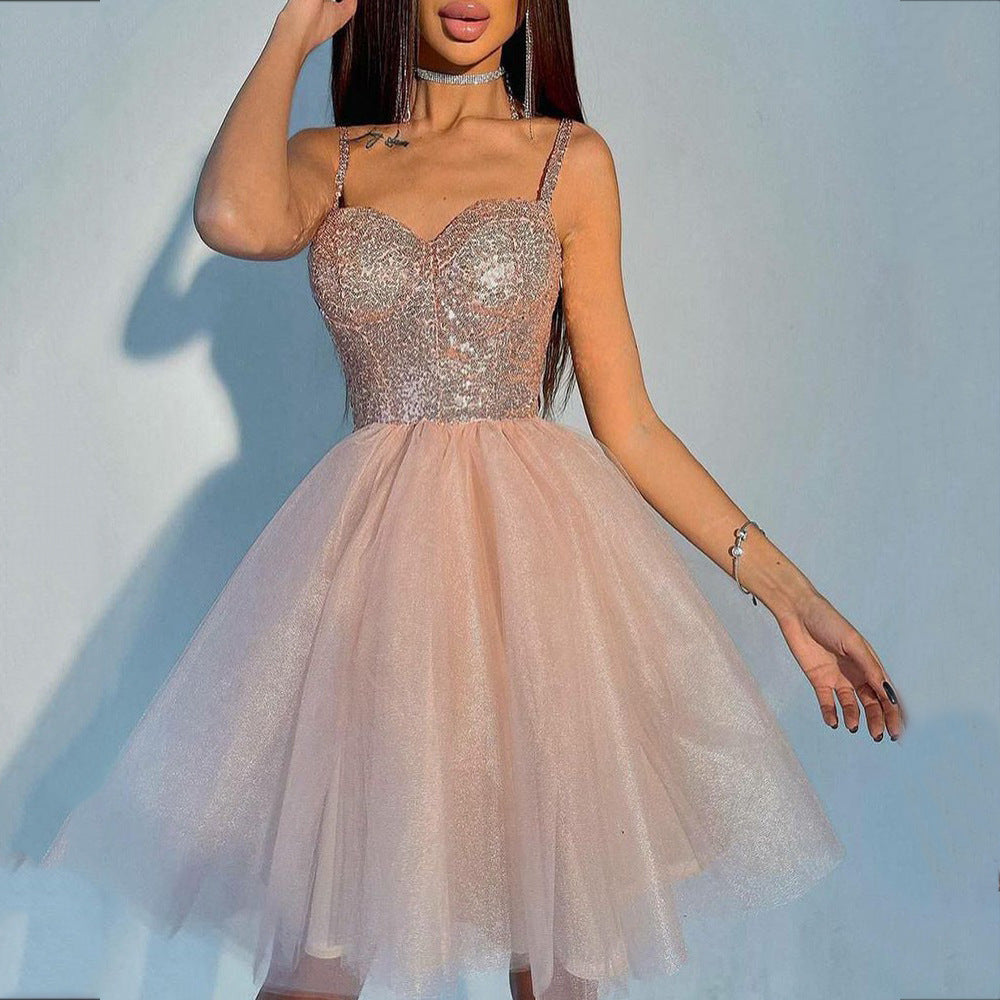 Dress Winter Sequined Pink Banquet Host Wedding Dresses