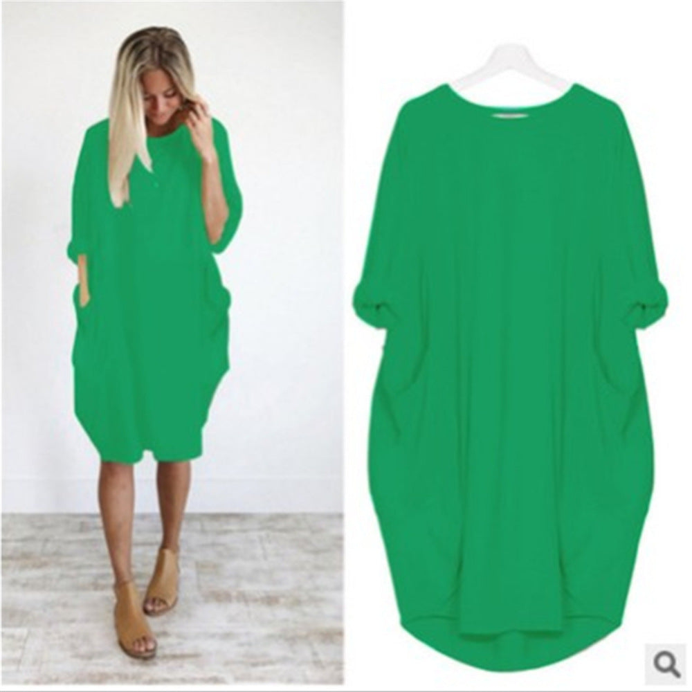 Women's Casual Loose Pockets Long Sleeve Full-figured Dresses