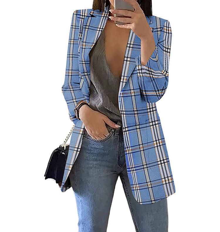 Women's Plaid Leisure Lapel Slim-fit For Blazers