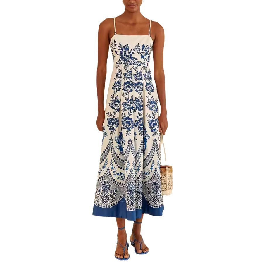 Strap Ethnic Style Symmetrical Printing Dress Dresses