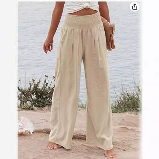 Women's High Waist Casual Wide Leg Cotton Pants