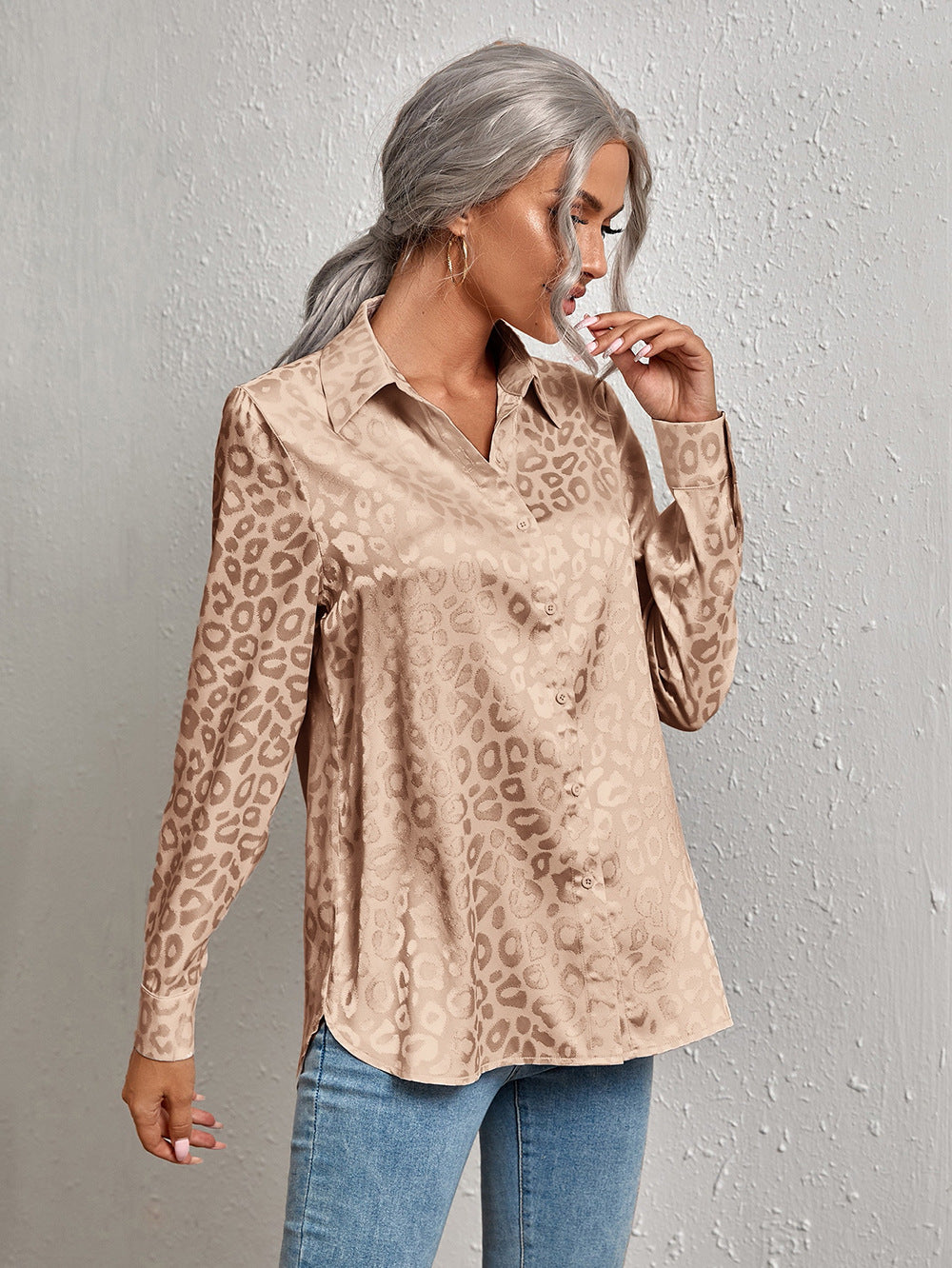 Women's Button Leopard Temperament Commute Long Sleeve Blouses