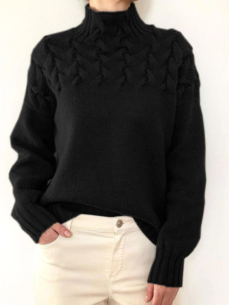 Women's Cable Braided Detail Turtleneck Long Sleeve Sweaters