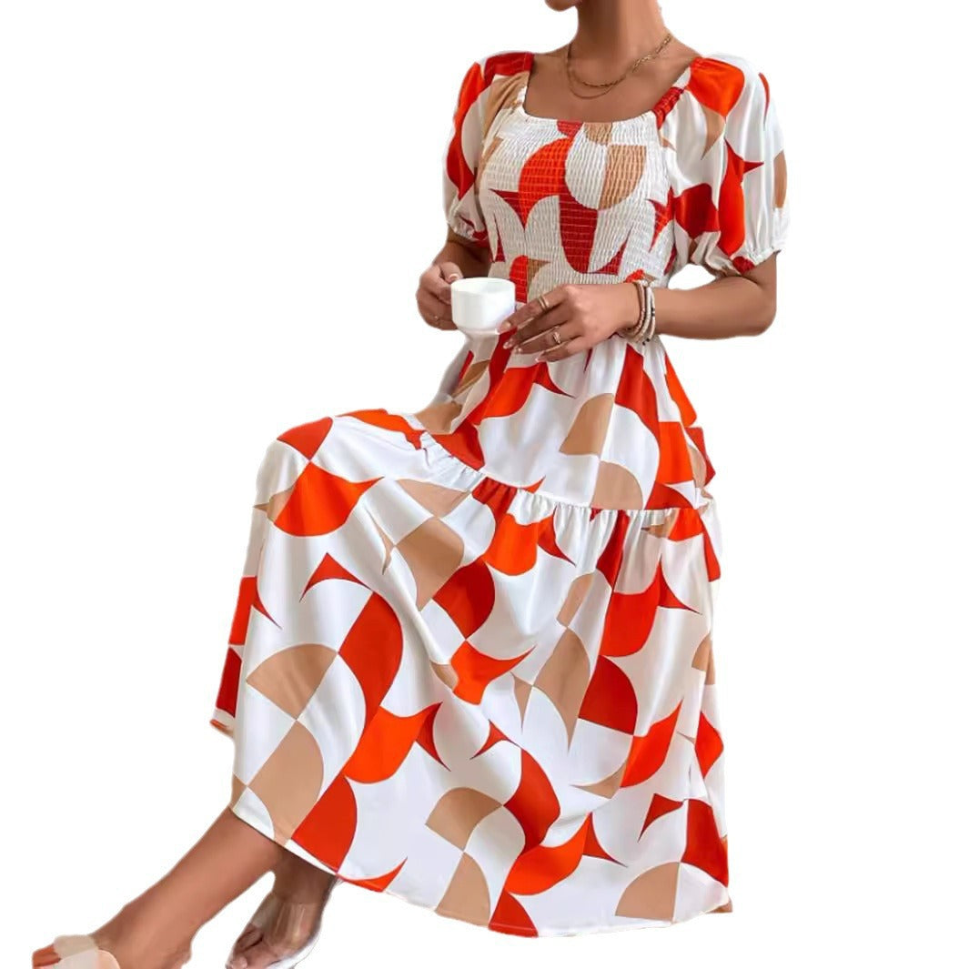 Women's Summer Fashion Ruffled Printed Sleeve Dress Dresses