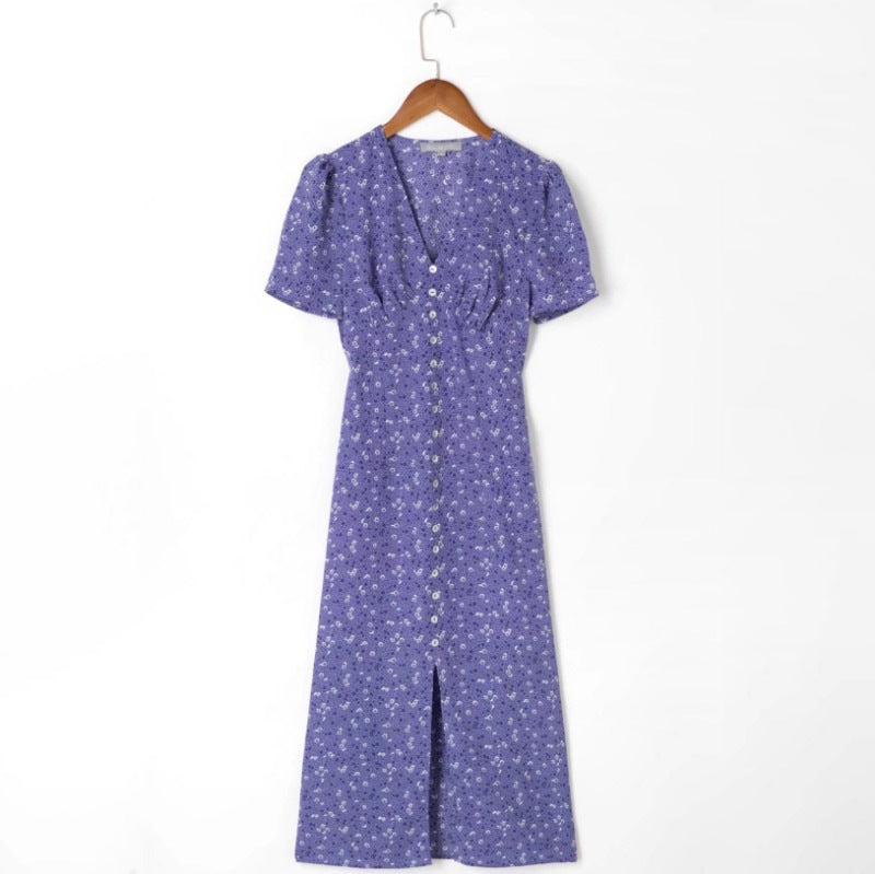 Robes d'été mi-longues à imprimé Floral pour femmes, manches à simple boutonnage