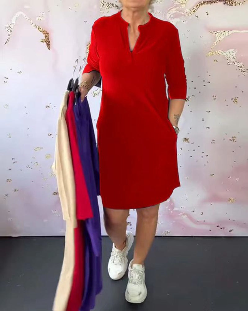 Robe mi-longue de couleur unie pour femmes, mode d'été