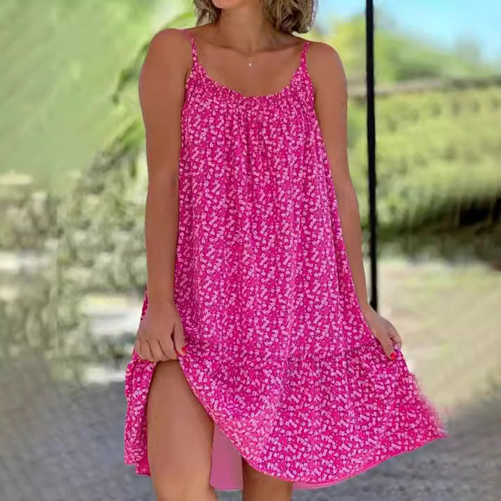 Sommer Große Blumen Ärmellose Sling Kleid Kleider