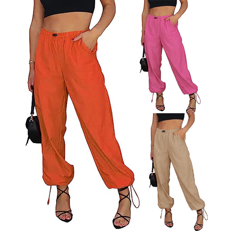 Women's Casual Solid Color Pocket Elastic Waist Jogging Hip Hop Pants