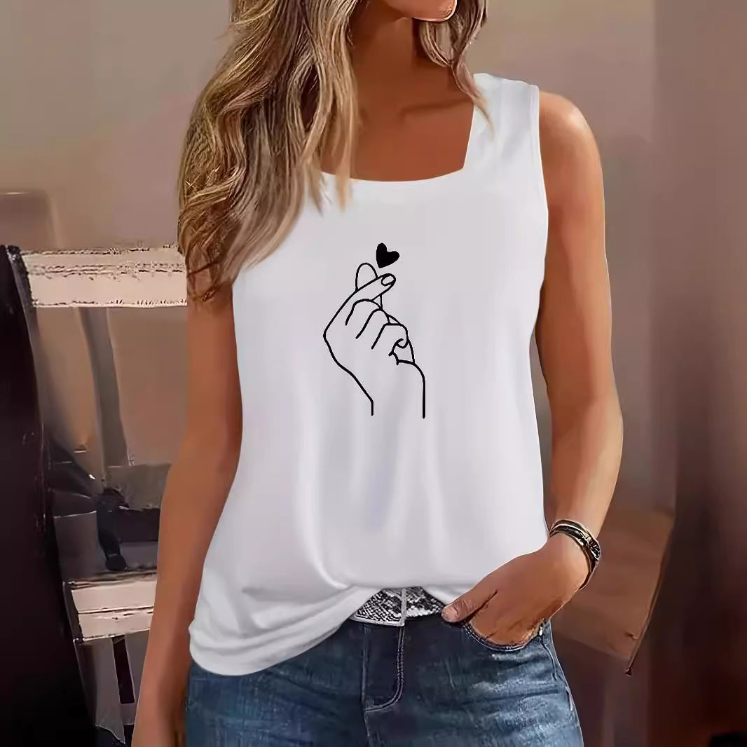 Women's Glamorous Heart Printing Sleeveless Casual Blouses