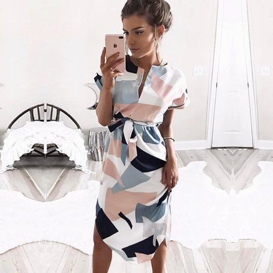 Creative Sexy Square Printed Midi Dress Dresses