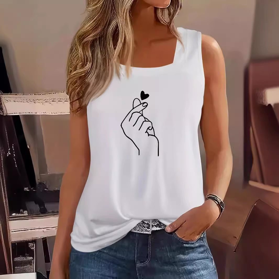 Women's Glamorous Heart Printing Sleeveless Casual Blouses