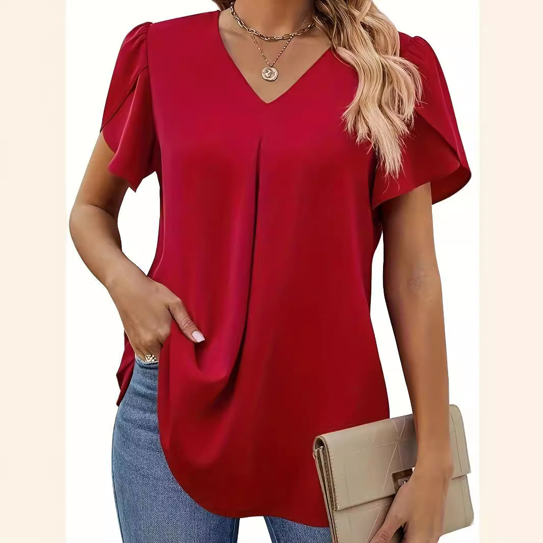 Women's Summer Casual Collar Short-sleeved Shirt Waist Blouses