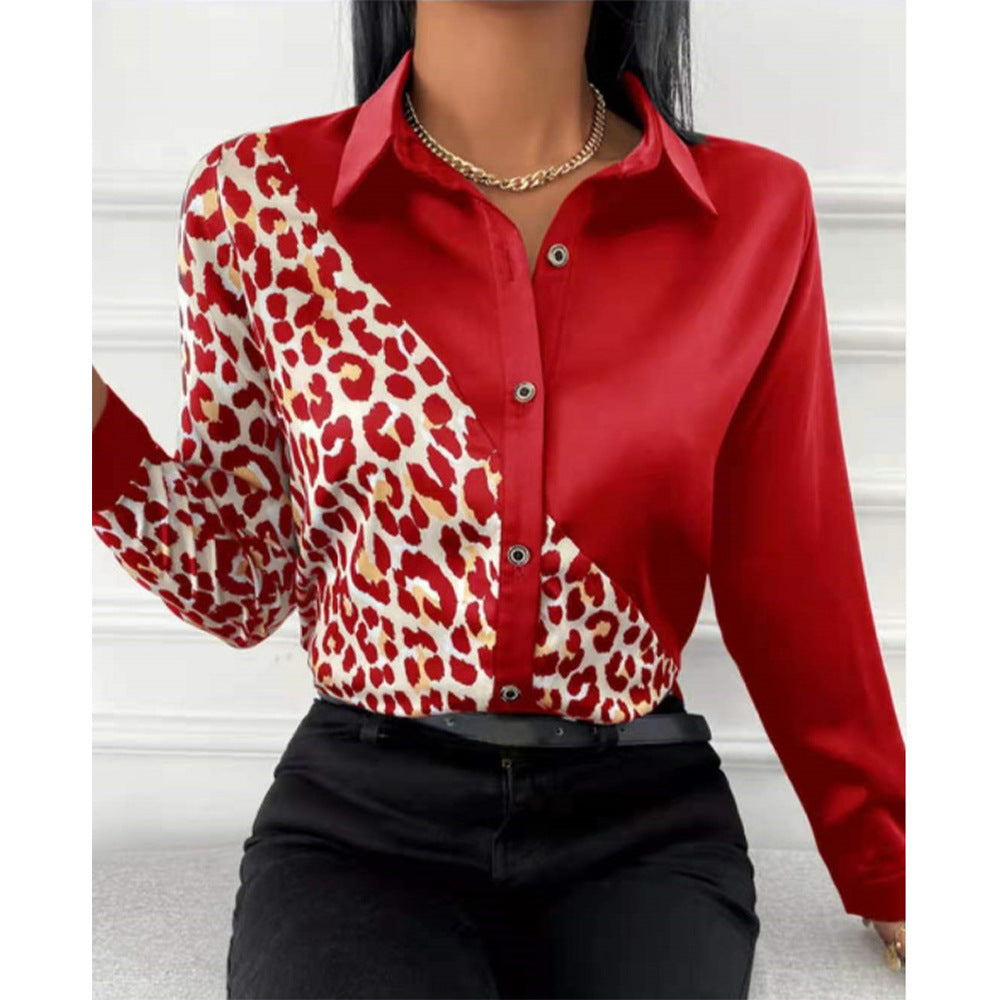 Women's Spring Fashion Shirt Slimming Patchwork Printed Clothing