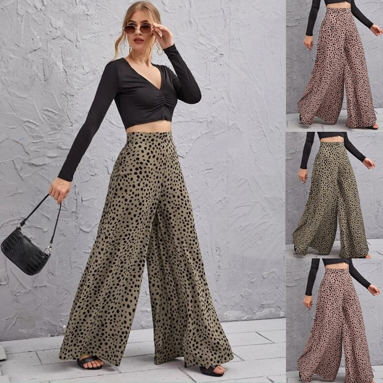 Loose High Waist Leopard-print Wide Leg Pants